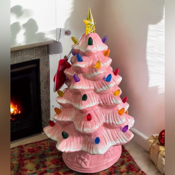 13” Ceramic Nostalgic valentine Tree Pink W ted blue purple & green Lights NWT - Picture 2 of 9